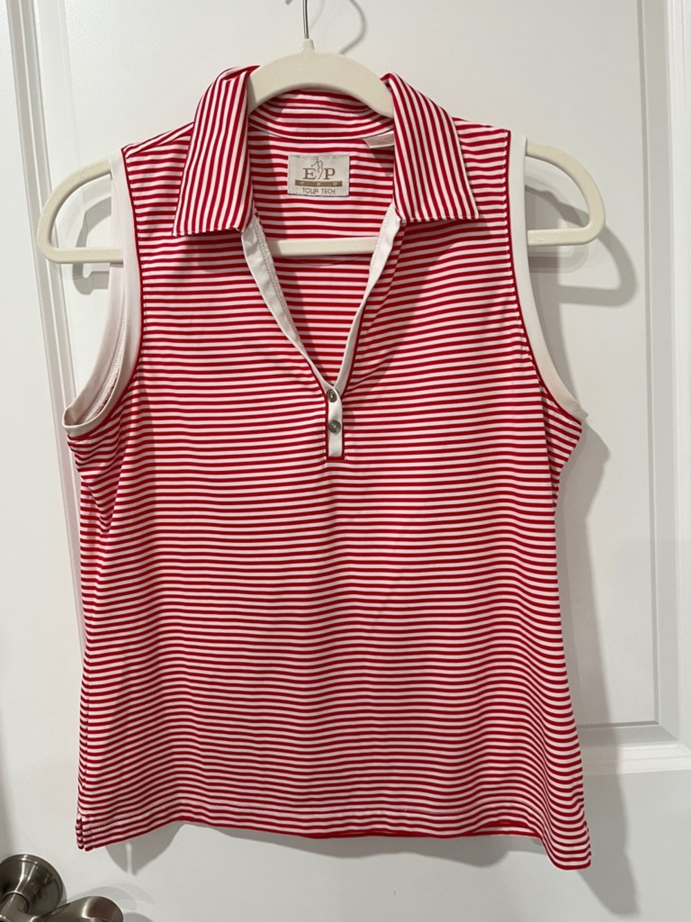EP Pro Red and White Striped Sleeveless Polo